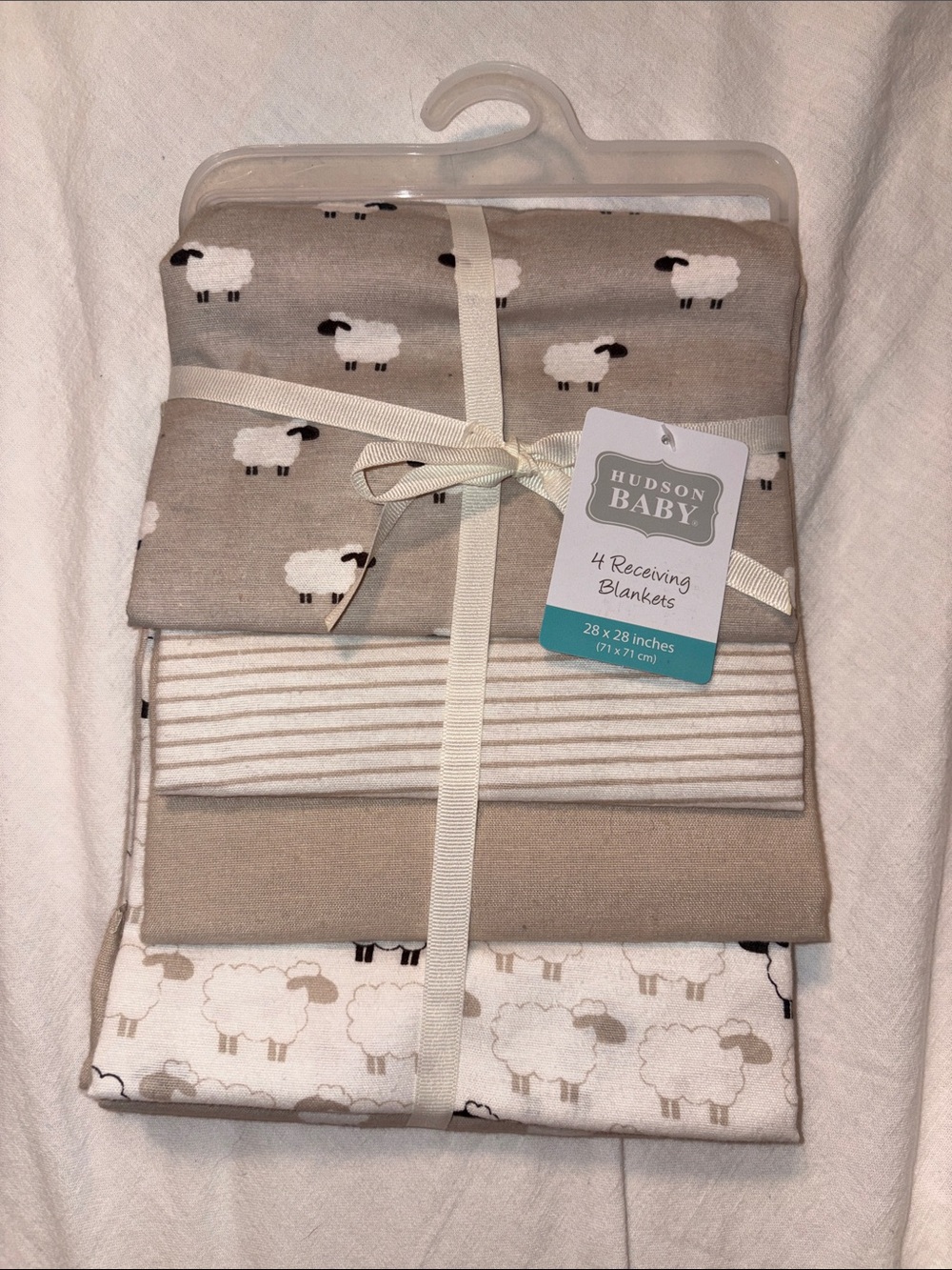 Hudson Baby Taupe & White Sheep 4-Pack Receiving Blankets